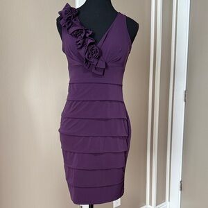 Enfocus Studio One-Shoulder Purple Ruffle Rosette Tiered Dress